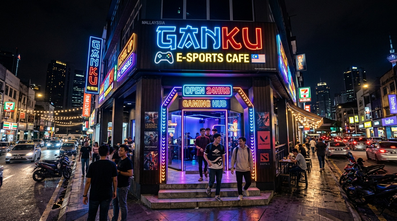 Eksterior GamerSkopi malam hari